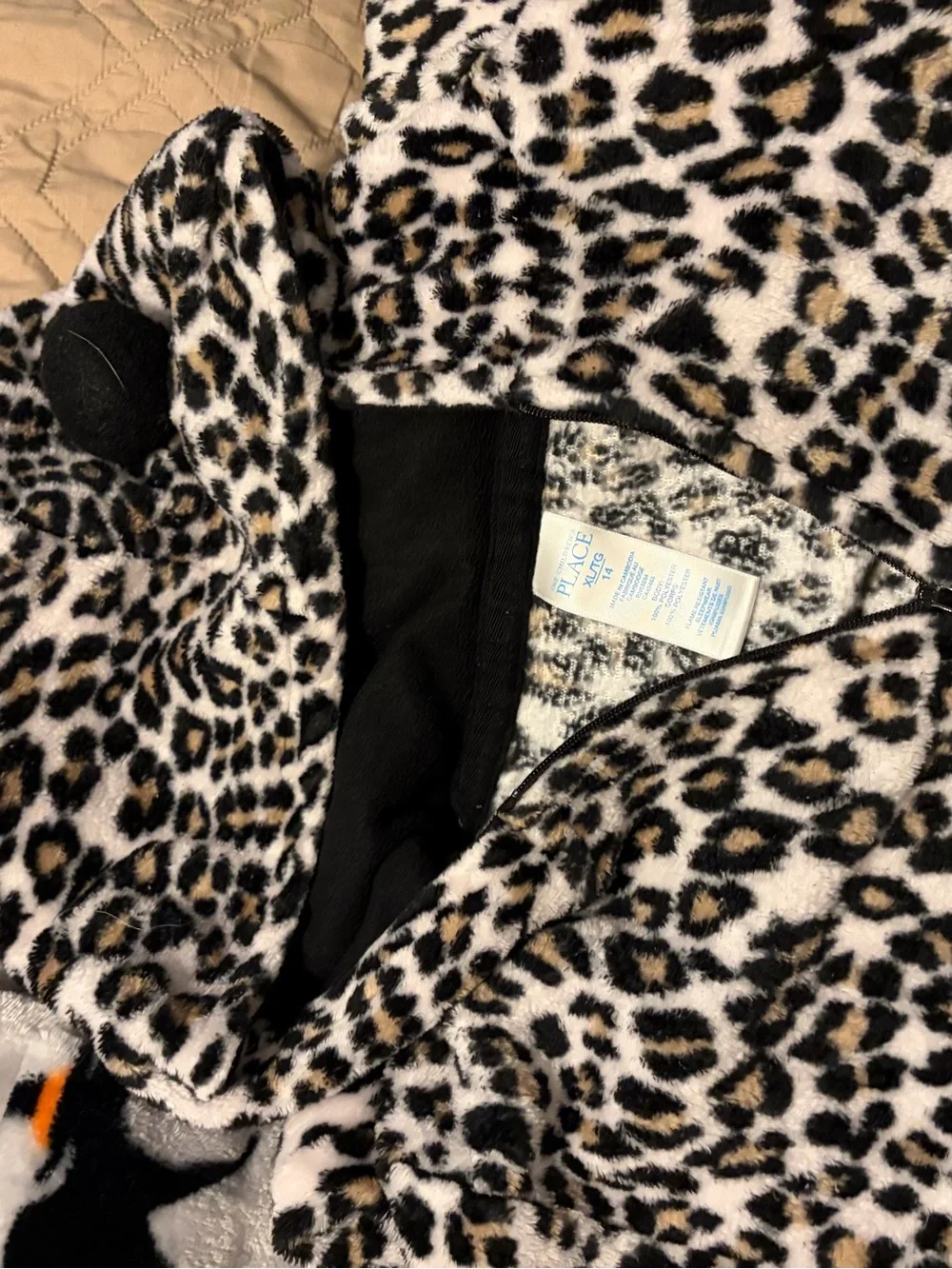 The Children's Place Girls' Leopard Print Fleece Onesie - Black, White, Tan